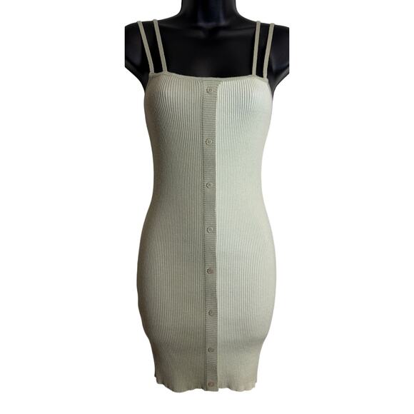 Ramona Dresses & Skirts - Ramona Womens Small Ribbed Bodycon Knit Dress Size Small Green Spaghetti Strap